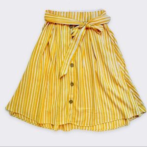 Sunny Yellow and White Striped A line Midi Skirt